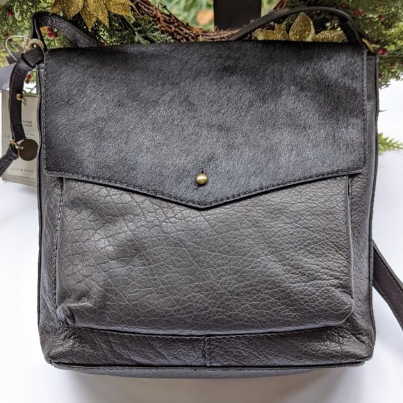LUCKY BRAND Rela Large Crossbody Bag Black Leather Calf Hair New - Picture 4 of 12